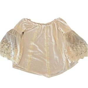 American Rag Boho Off-The-Shoulder Lace Bell Sleeve Oat Color Top Sz M Festival